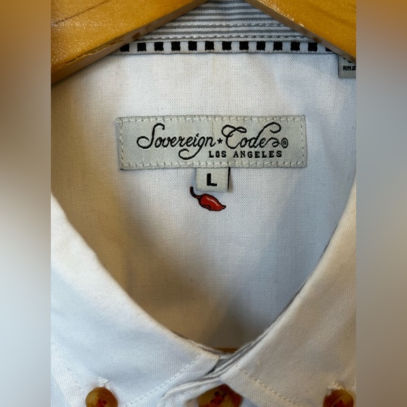 Sovereign Code Men’s Large Cotton Button-up Short Sleeve Shirt w Red Chilis 🌶️ - Picture 2 of 4